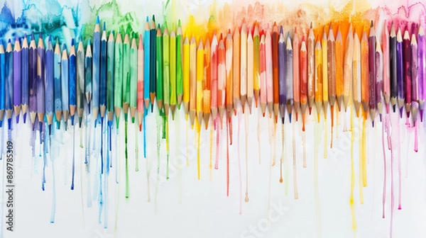 Fototapeta watercolor background with copy space. backdrop with colorful pencils for drawing. Background for artists and schoolchildren.