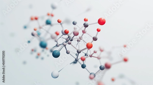 Fototapeta Molecular structure visualization, atoms and chemical bonds on a white background