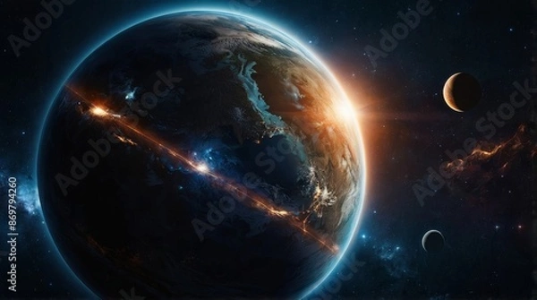 Obraz Space Planet glowing light on Transparent Background