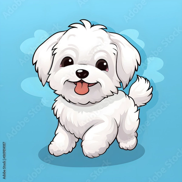 Obraz Happy kawaii Coton De Tulear cartoon on a blue background