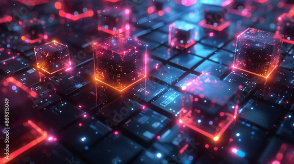 Obraz Optic cables Container Orchestration Platforms, container orchestration platforms within a data center concept with an image depicting Kubernetes clusters, AI
