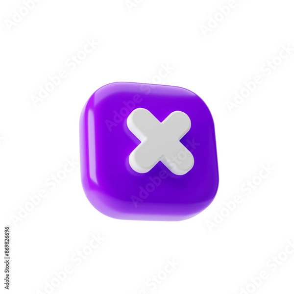 Fototapeta Cancel cross icon isolated transparent background, png. 3d rendering.