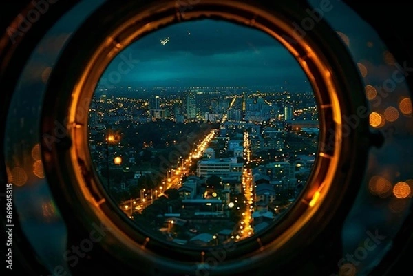 Fototapeta Title: Illuminated Cityscape on Globe Against Dark Background