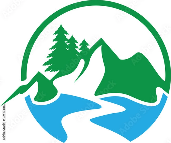 Fototapeta Vector mountain river logo