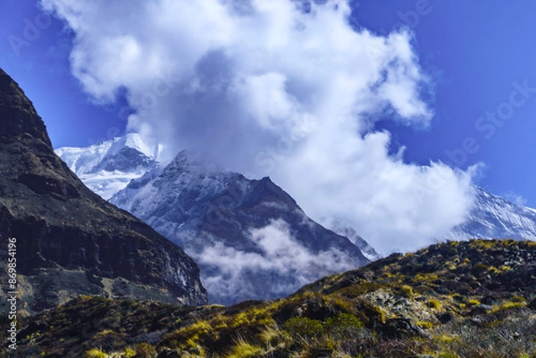 Obraz Tharpu Chuli Mountain, Majestic Mountain Views from Machapuchare to Deurali, Annapurna Trek Nepal