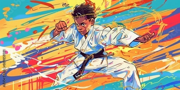 Fototapeta Karate Kid in Dynamic Illustration