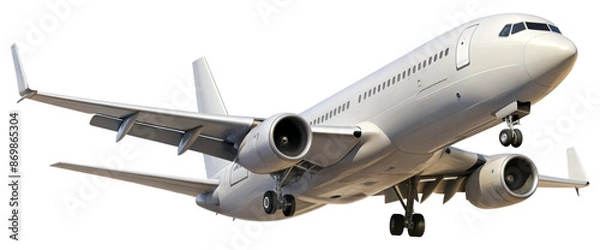 Fototapeta Commercial airplane taking off isolated on transparent background