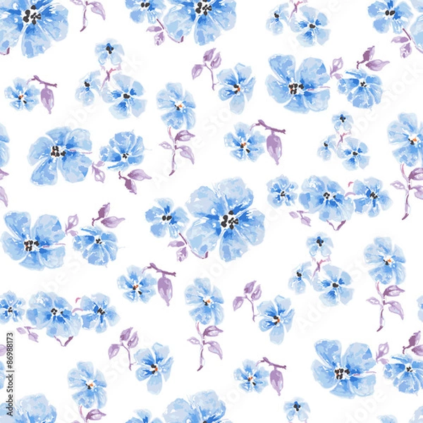 Fototapeta Watercolor flowers seamless pattern over white background
