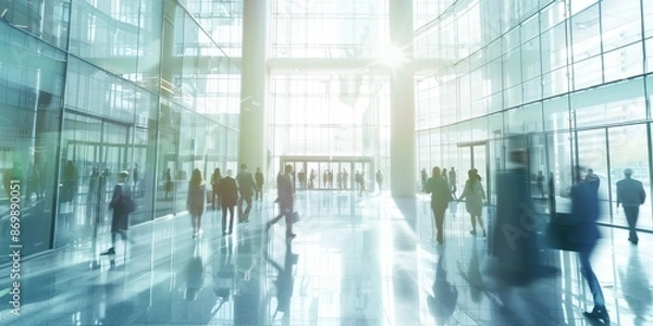 Fototapeta Dynamic Scene of Modern Office Building with Busy Professionals