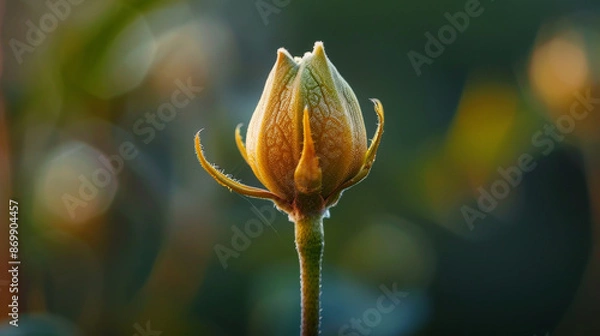Fototapeta A close-up of a closed flower bud, captured in soft focus against the backdrop of nature's beauty.
