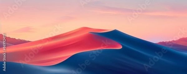 Fototapeta Minimalistic abstract landscape with soft sunset colors on undulating sand dunes