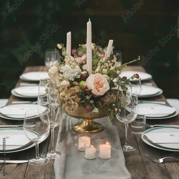 Obraz A stunning photo of a beautifully decorated table for a formal gathering. 