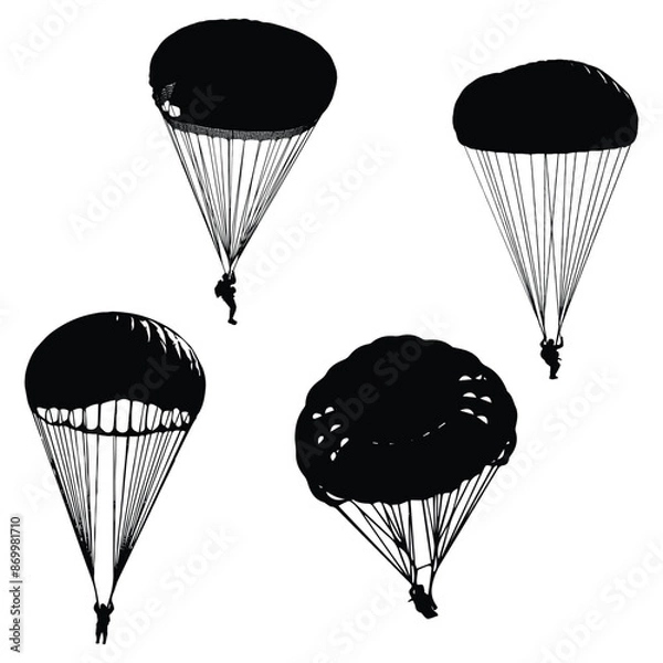 Obraz Skydiving Parachuting Vector Silhouette