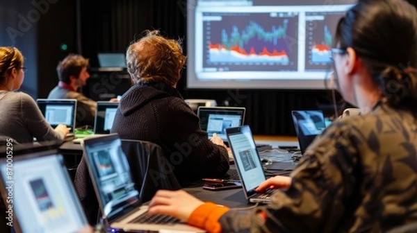 Obraz A hands-on workshop with participants working on laptops