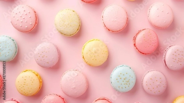 Fototapeta Many macaron on light background or dessert cake macaron. 