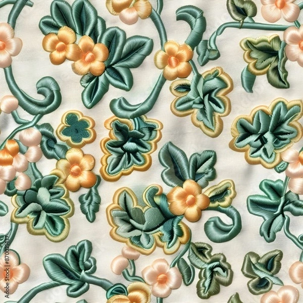 Obraz Seamless pattern  3d embroidery tapestry