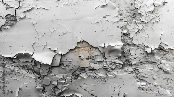 Fototapeta Antique Black and White Painted Blank Wall, Textured Color Background Design, Weathered Distressed Vintage Backdrop, Peeling Paint Closeup, Abstract Digital Grungy Texture