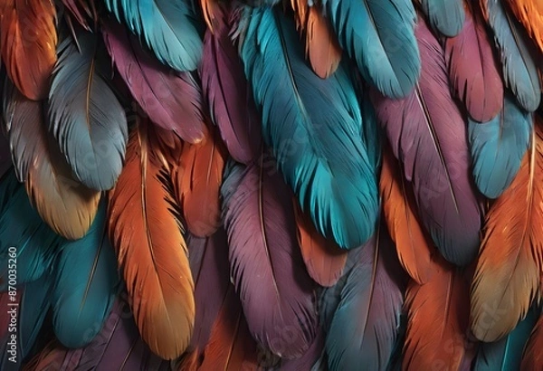 Fototapeta A stunning close-up photograph showcasing the intricate and colorful texture of bird feathers