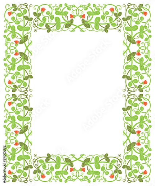 Fototapeta Floral frame in medieval style. Ornament of interwoven stems, foliage and flowers. Vector edging, design element and page decoration
