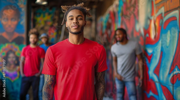 Fototapeta Bohemian-Inspired Tattoo Studio Red T-Shirt Mockup