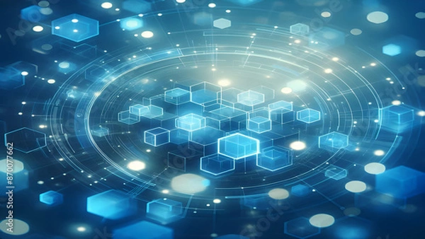 Fototapeta Blue hexagons abstract background with blue lights