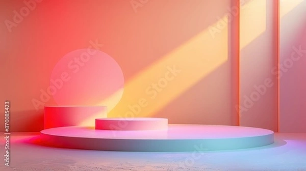 Fototapeta Sleek podium with soft rounded edges against a pastel gradient background, illustration background