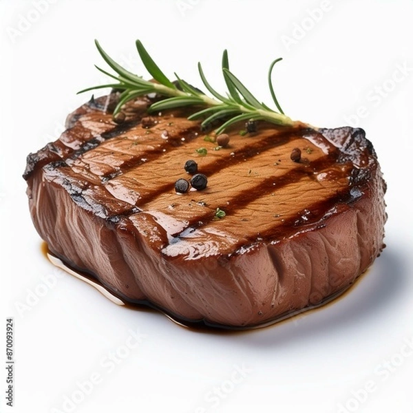 Obraz Photorealistic grilled steak photoshoot featuring a smoky background, isolated on a white or transparent backdrop in PNG format.