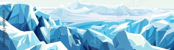Fototapeta A stunning digital illustration of a vast, icy landscape with sharp glacier formations under a clear sky. Perfect for nature and winter themes.