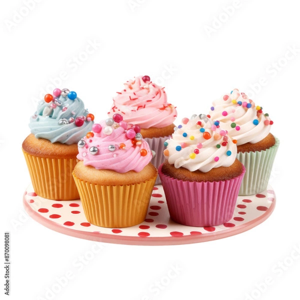 Fototapeta Cupcakes with icing isolate on transparent png.
