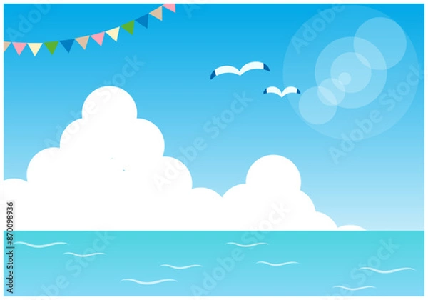 Fototapeta かもめと雲の青空海背景15