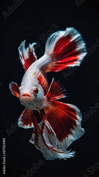 Fototapeta Red and White Betta Fish with Flowing Fins