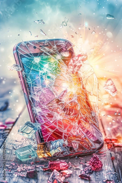 Fototapeta colorful broken phone screen