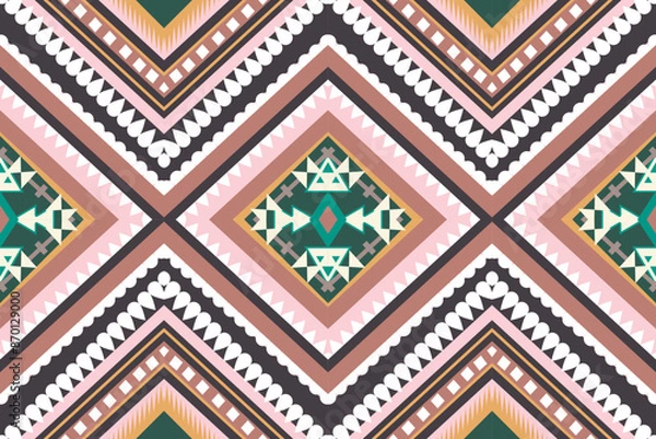 Fototapeta Seamless design pattern, traditional geometric zigzag pattern. pink  brown  white green vector illustration design, abstract fabric pattern, aztec style for textiles