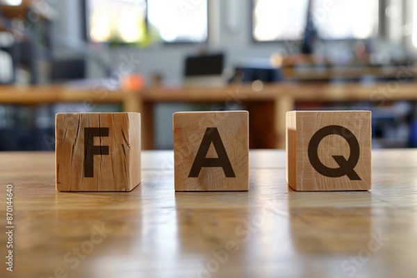 Fototapeta FAQ Frequently Asked Question letters on wooden blocks. Generative AI