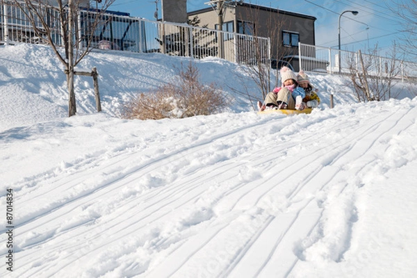 Fototapeta そり滑りをする子供達