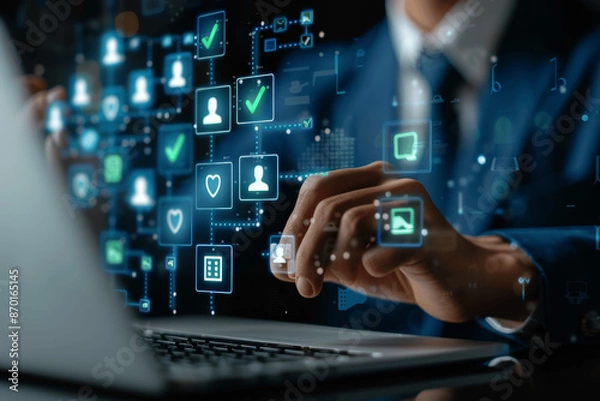 Fototapeta HR Reviews CVs for Personnel Selection Interview Process Employment Candidate Recruitment Management Technology Teamwork