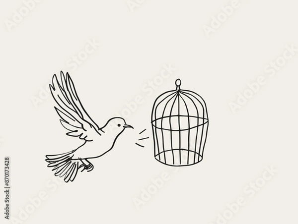 Fototapeta Bird Taking Flight From Cage: One-Line Drawing Symbolizing Freedom, Breaking Boundaries, and Embracing the Unknown