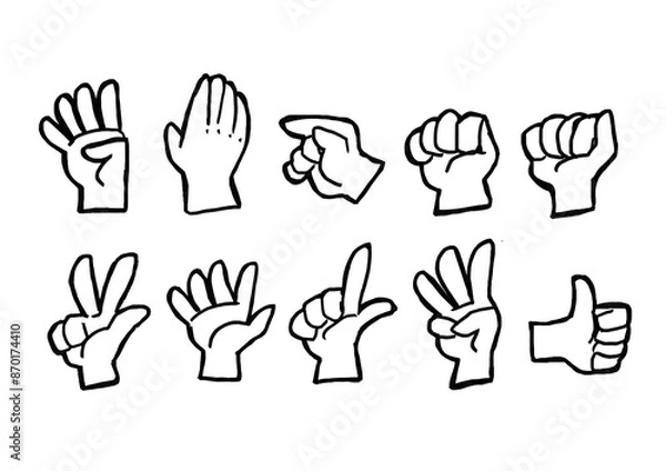 Fototapeta 手描きのハンドサインのイラストセット