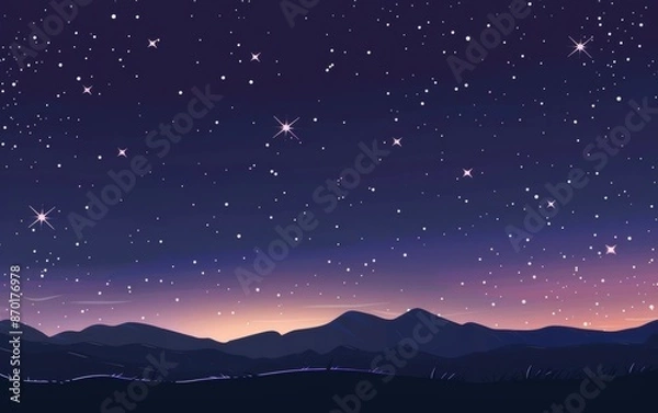 Fototapeta Starry night sky over mountain range featuring vibrant and serene natural scenery with countless twinkling stars against a deep blue backdrop.