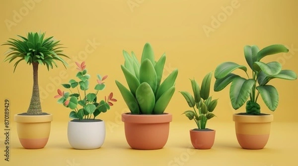 Fototapeta Small plant in a pot, minimalist 3d render