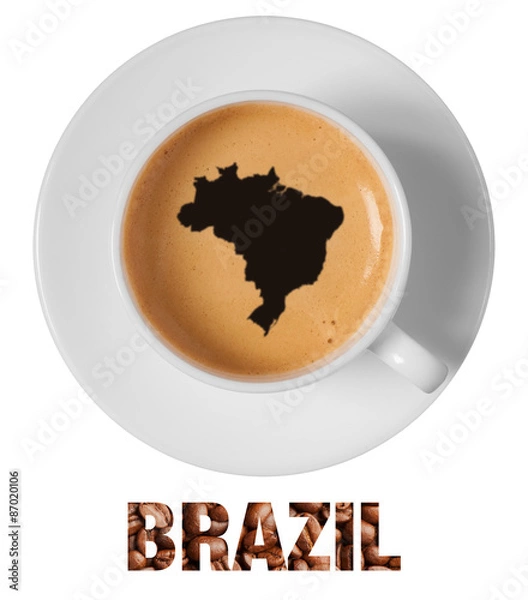 Obraz Brazil map drawing art on coffee foam in cup
