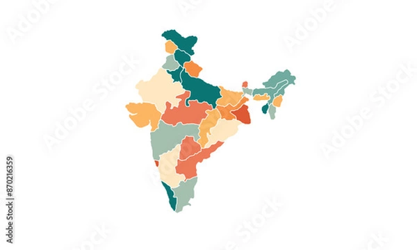 Fototapeta Map of India isolated modern colorful style. for website layouts, background, education, precise, customizable, Travel worldwide, map silhouette backdrop, earth geography, political, reports. 
