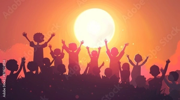 Obraz Silhouette of Stick Characters Celebrating and Cheering