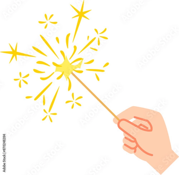 Obraz 柄が藁の線香花火を持つ手