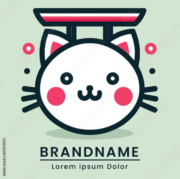 Fototapeta Adorable and playful cat logo with a charming expression and japan elements