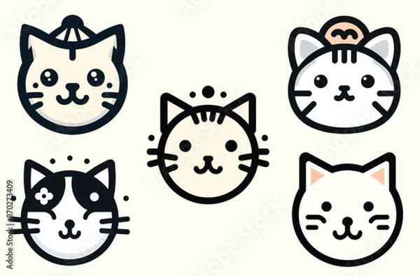 Fototapeta Cute and diverse cat logo set ideal for representing various characters in children's products or pet brands