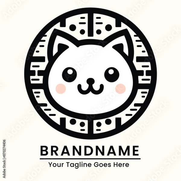 Fototapeta Cute and friendly cat logo with a charming smile and modern elements
