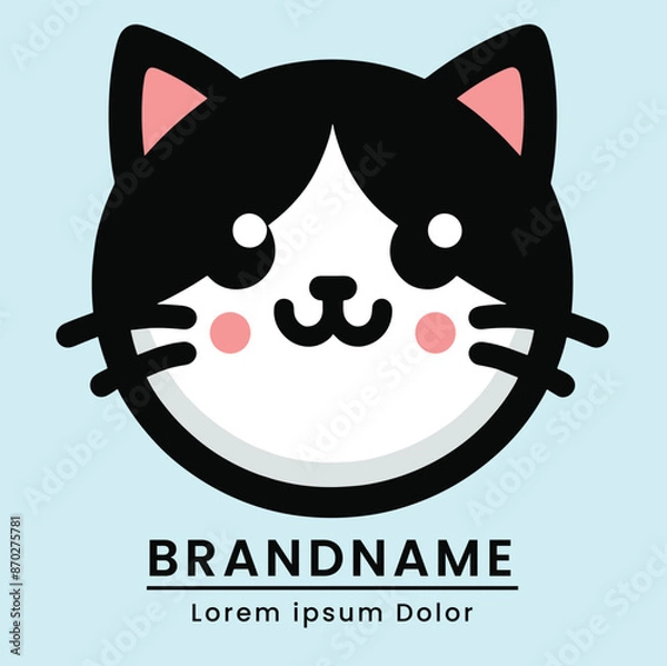 Fototapeta cat logo with a cheerful expression cat color black and white
