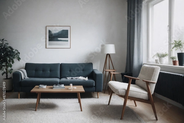 Fototapeta cozy scandinavian home living room interior