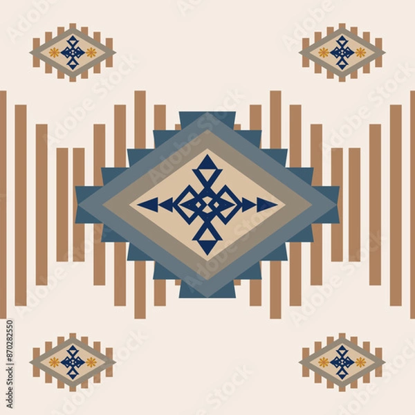 Fototapeta Native ethnic geometric pattern gold on a light gray background. Native fabric, tiles, rugs, shirts	